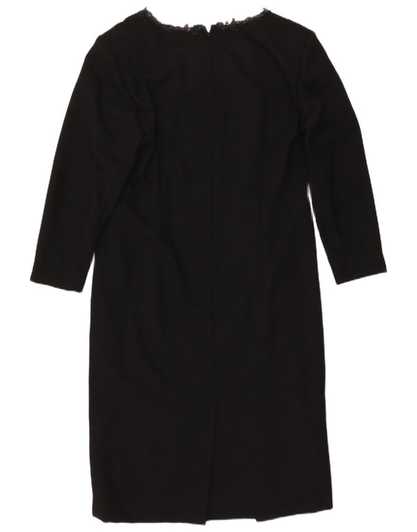 Vestido feminino VINTAGE manga comprida com bainha UK 14 grande preto