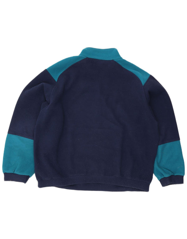 Jumper de lã masculino vintage com zíper e pescoço 2XL azul colorblock