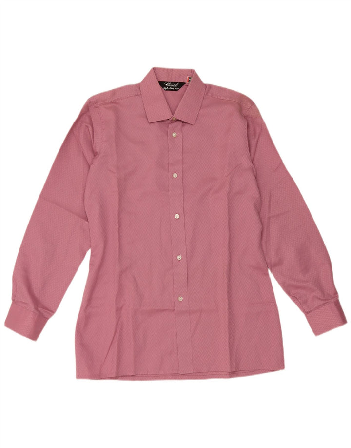 Camisa masculina vintage slim tamanho 38 15 médio rosa geométrico