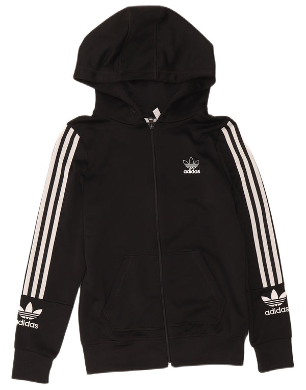 Suéter feminino Adidas com capuz e zíper gráfico UK 14 poliéster preto médio