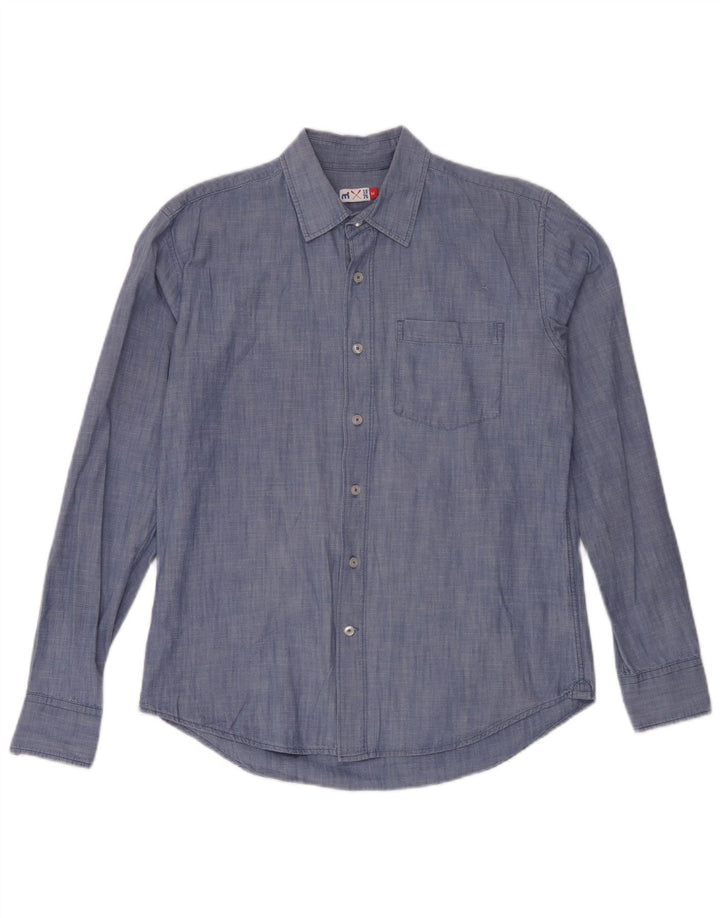 Camisa masculina vintage algodão azul médio