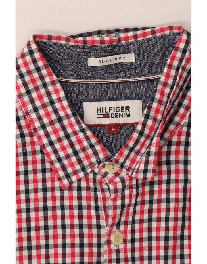 Camisa masculina TOMMY HILFIGER regular fit de manga curta xadrez vermelha grande