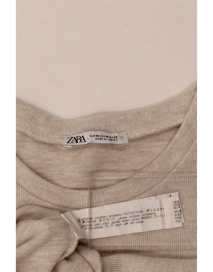 Camiseta feminina Zara Crop Top UK 12 poliéster bege médio