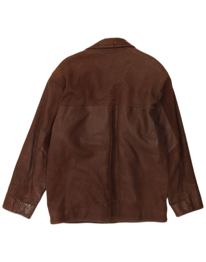 Jaqueta blazer masculina vintage de couro com ajuste solto e 3 botões Reino Unido 38 marrom médio