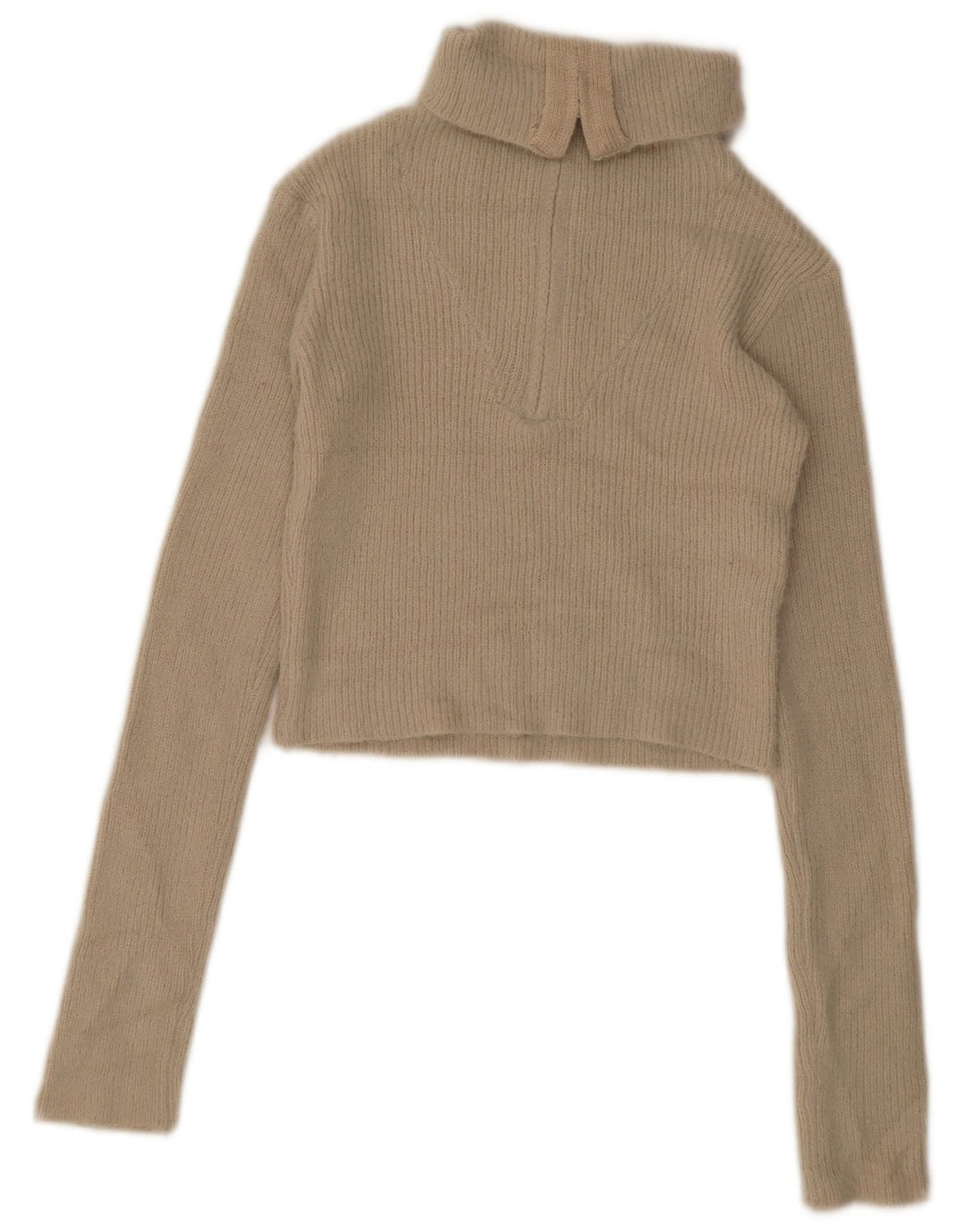 Suéter feminino Zara com gola e zíper, Reino Unido 12 Médio Bege