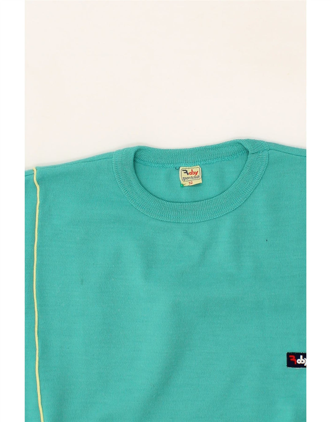ROBY Womens Crew Neck Jumper Sweater EU 32 2XS Turquoise Colourblock Vintage Roby and Second-Hand Roby from Messina Hembry 