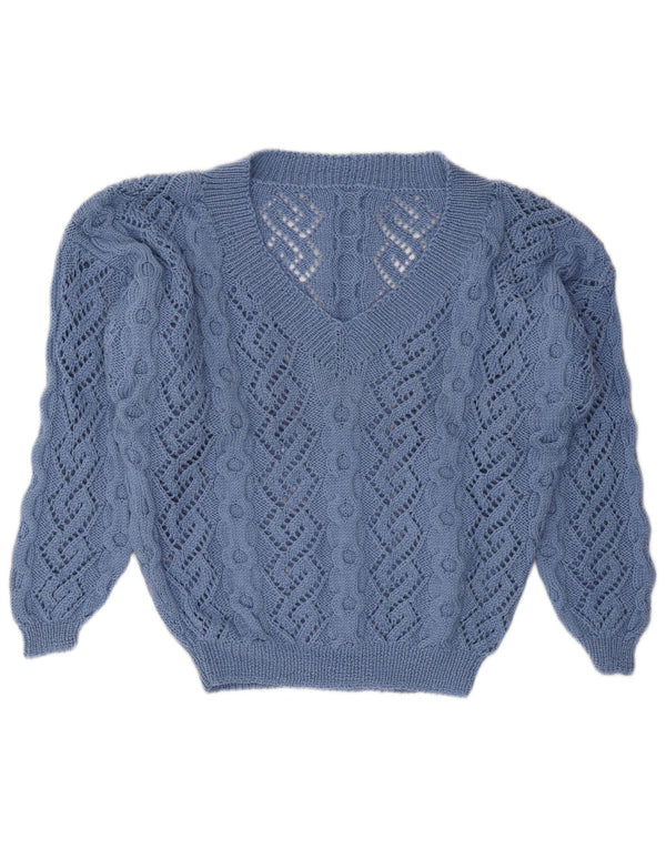 Vintage Womens V-Neck Jumper Sweater UK 16 Large Blue