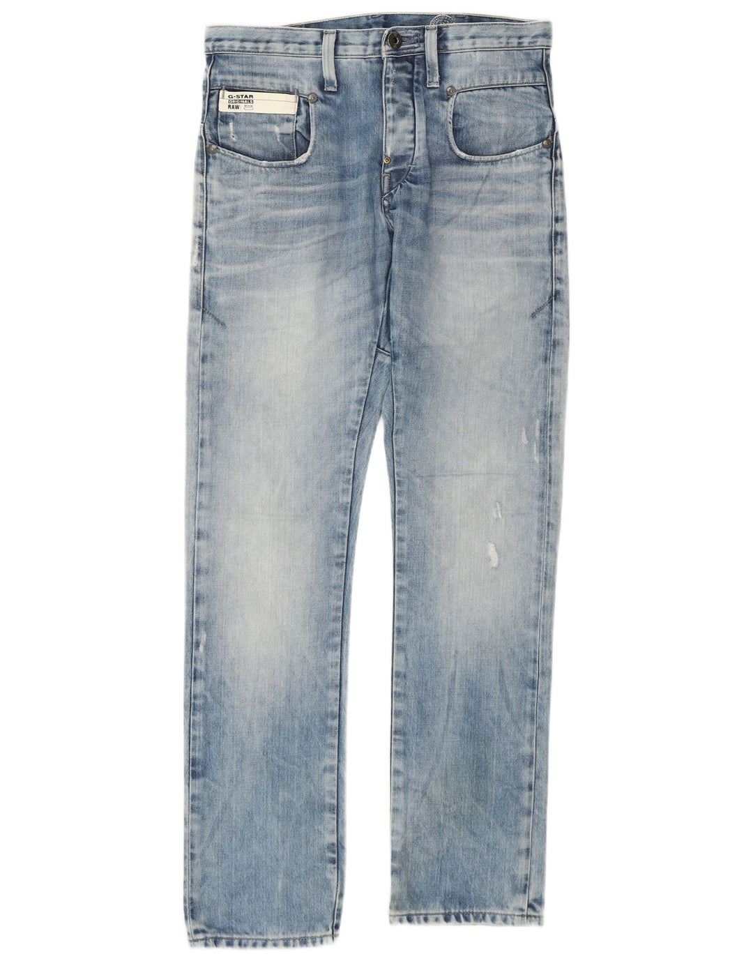 Calça jeans reta masculina G-Star 3301 desgastada W30 L32 algodão azul
