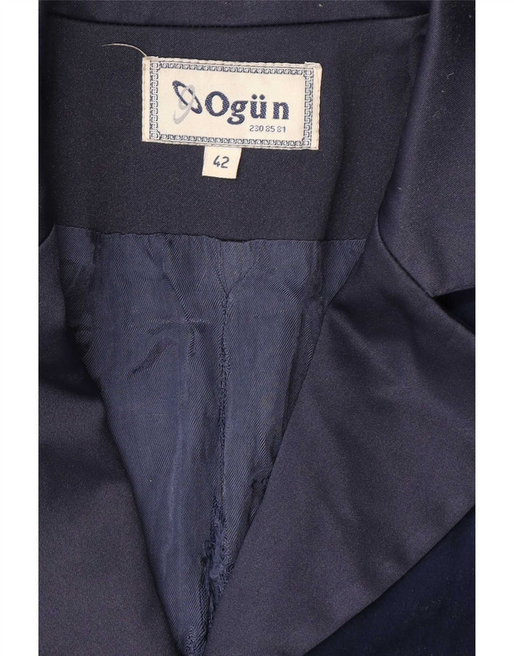 Jaqueta blazer feminina vintage longline de 4 botões IT 42 Azul marinho médio