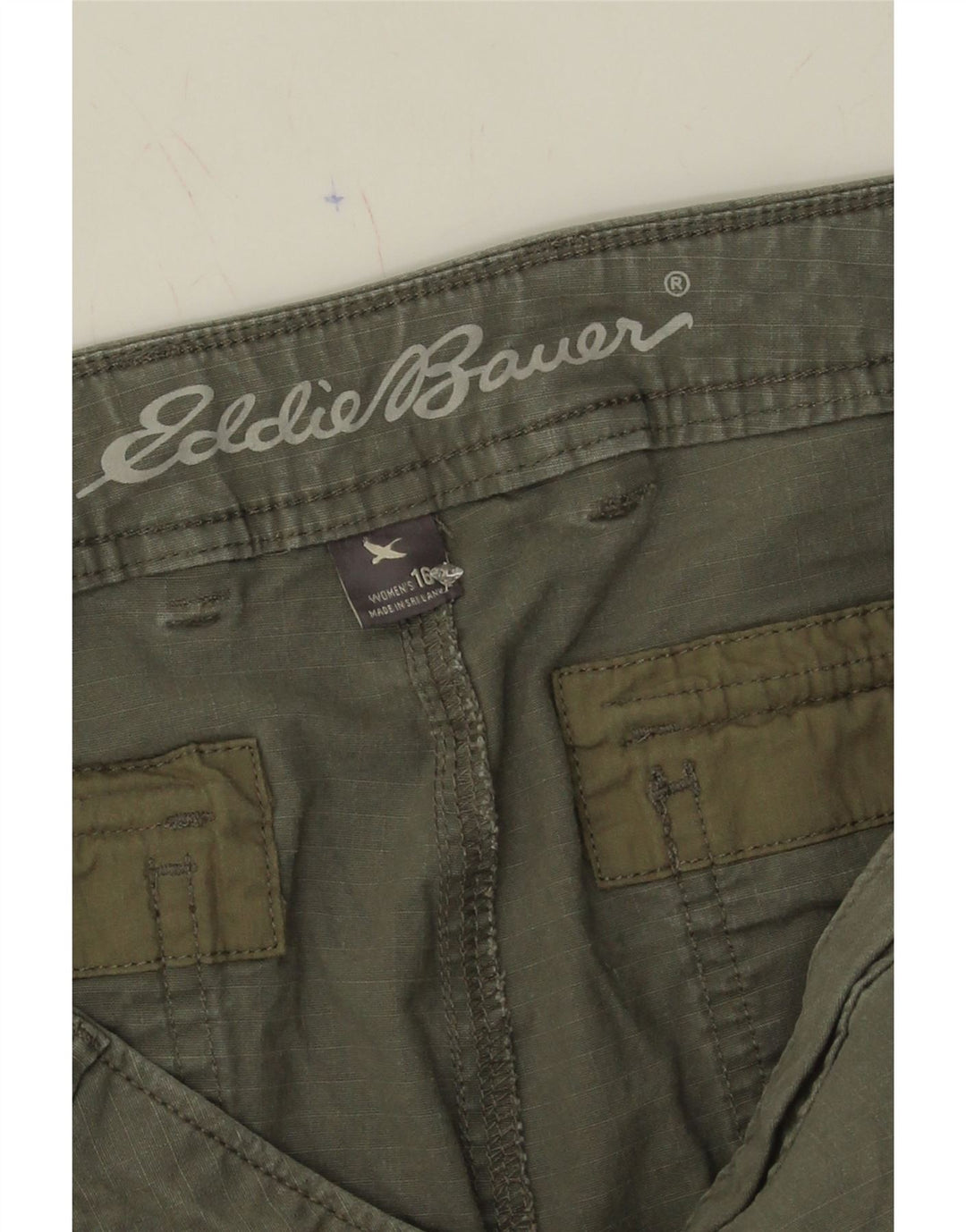 EDDIE BAUER Womens Cargo Shorts US 16 2XL W38  Green Pinstripe Cotton Vintage Eddie Bauer and Second-Hand Eddie Bauer from Messina Hembry 