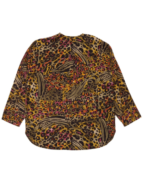 Top feminino vintage de manga comprida UK 20 2XL viscose com estampa animal multicolorida