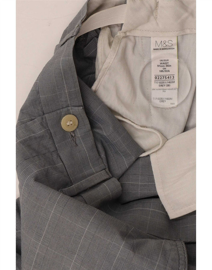 Shorts chino masculino Marks & Spencer W36 grande algodão xadrez cinza