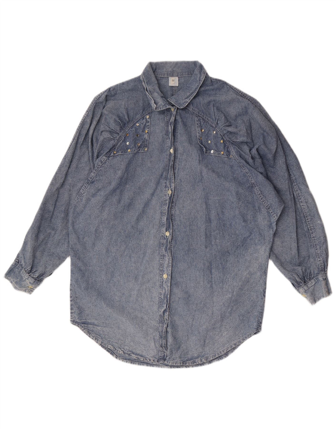 Camisa jeans feminina vintage de grandes dimensões Reino Unido 14 algodão azul médio