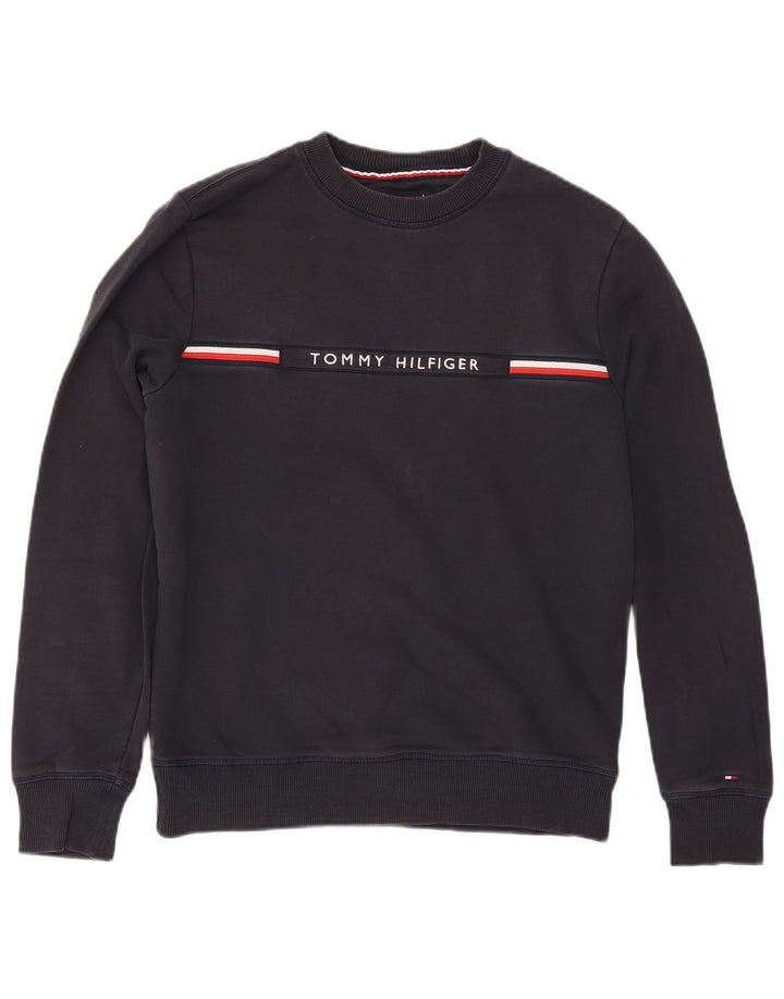 Tommy Hilfiger moletom gráfico masculino jumper médio azul marinho listrado
