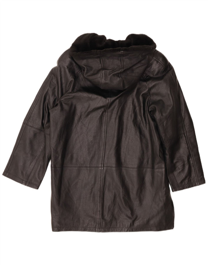 Casaco feminino de couro grande com capuz Joy EU 40 médio preto