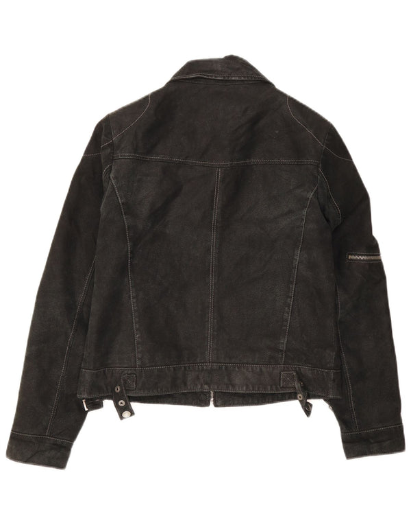 Jaqueta de camurça feminina vintage Reino Unido 10 pequena couro preto