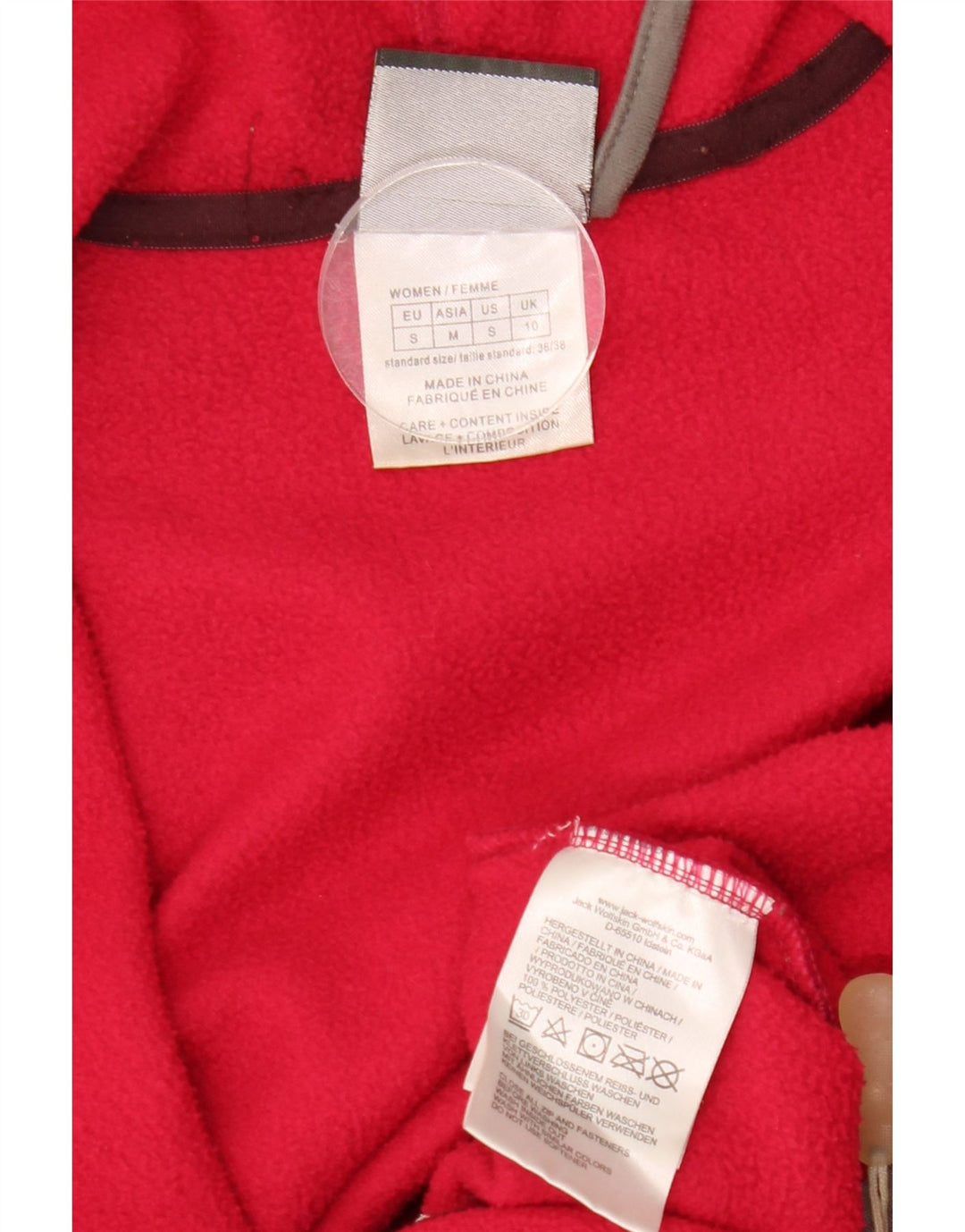 JACK WOLFSKIN Jaqueta feminina de lã com capuz gráfico Reino Unido 10 pequena vermelha