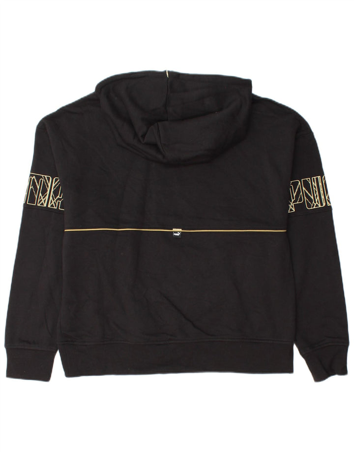 PUMA feminino gráfico moletom com capuz UK 14 médio algodão preto