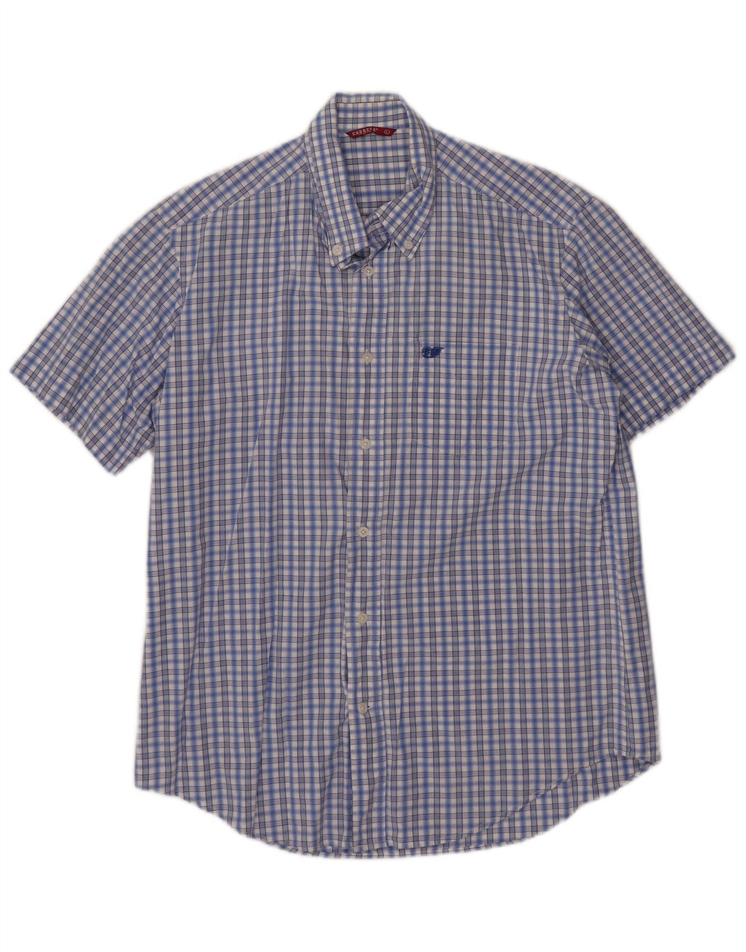 Camisa masculina de manga curta Carrera grande algodão xadrez azul