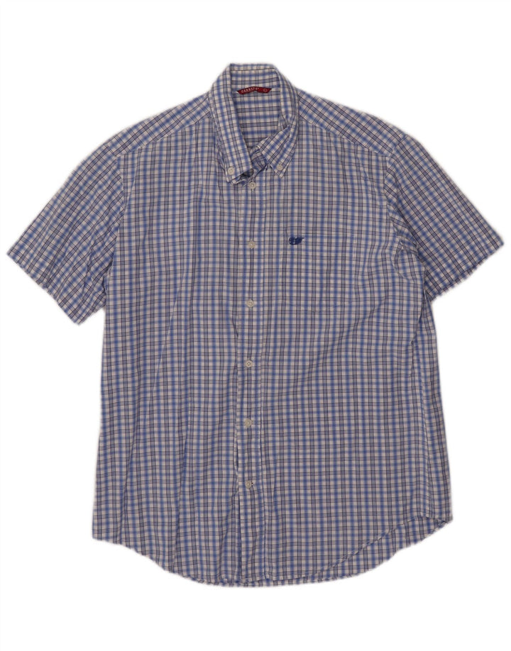 Camisa masculina de manga curta Carrera grande algodão xadrez azul