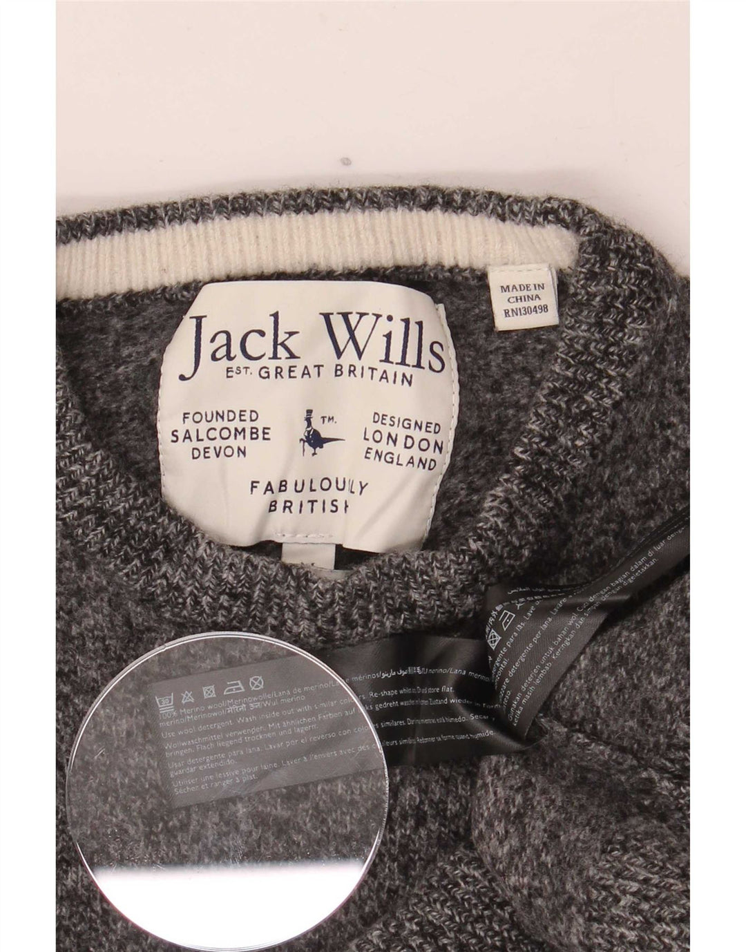 Suéter feminino Jack Wills com gola redonda Reino Unido 12 cinza médio manchado