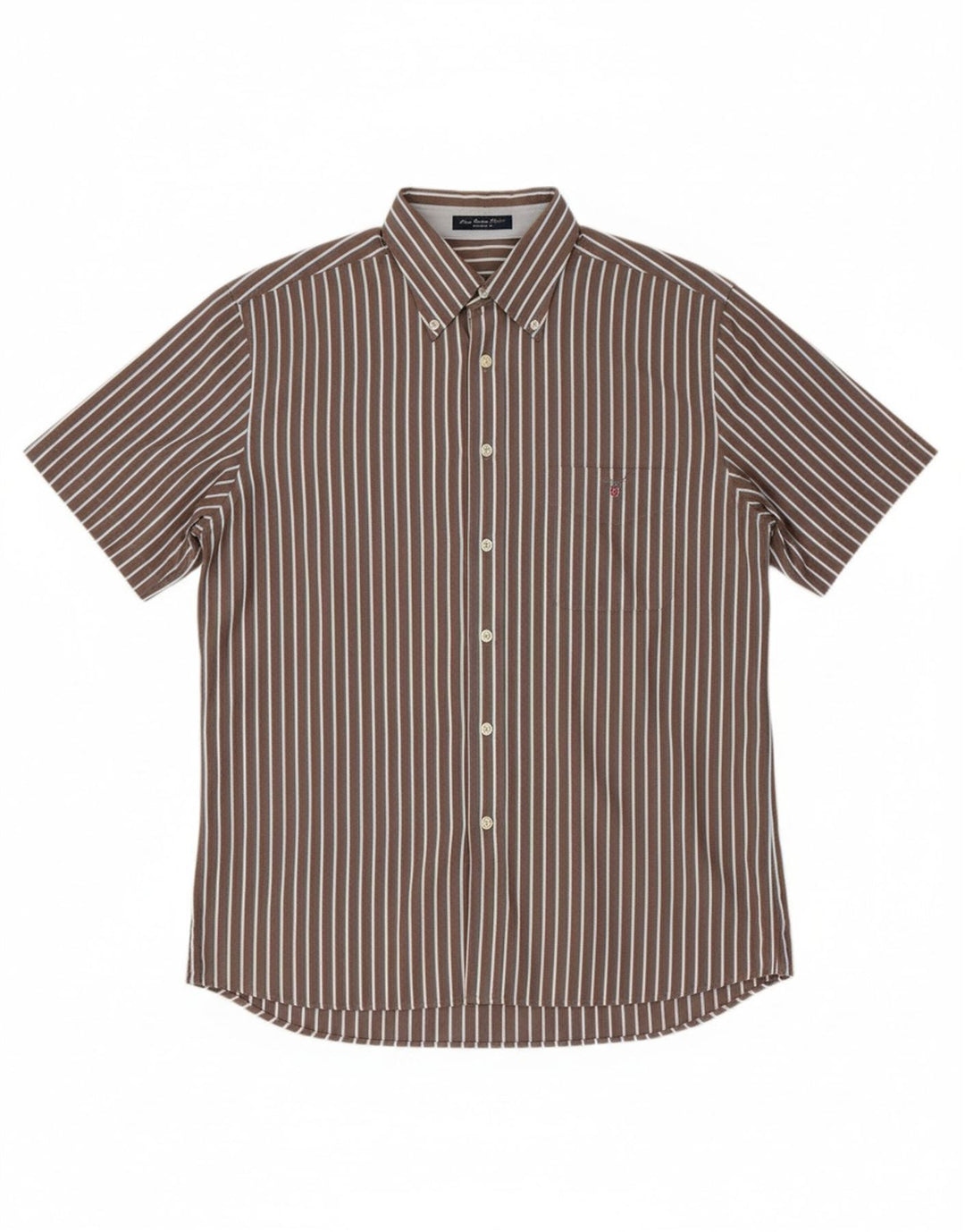 Camisa masculina GANT de manga curta com ajuste regular, algodão listrado marrom médio