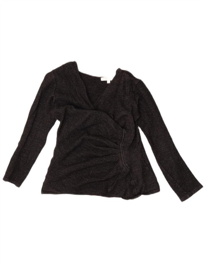 Blusa feminina Max Mara cropped manga comprida Reino Unido 10 pequena lã cinza