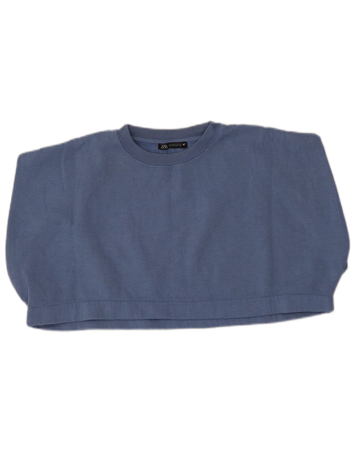 ZARA Suéter feminino oversized cropped UK 10 pequeno azul