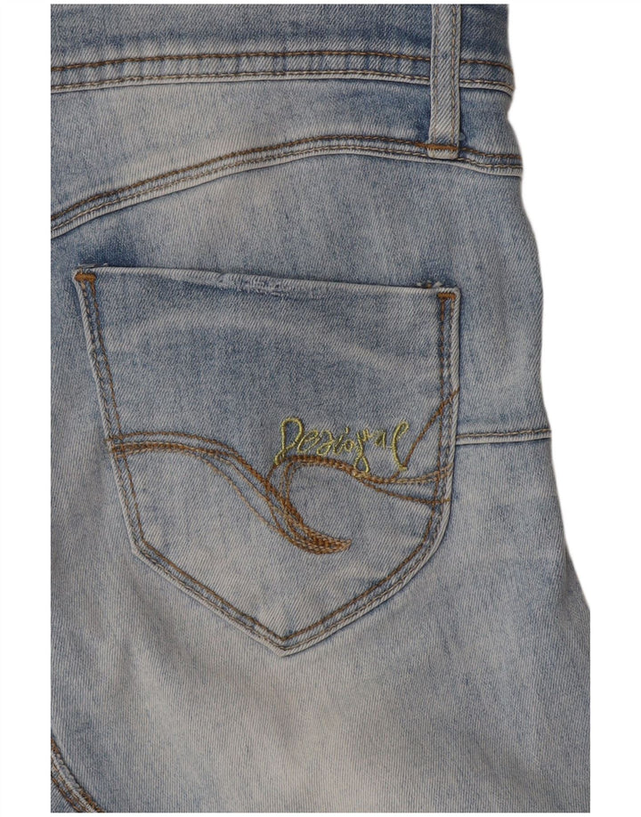 Mini saia jeans feminina Desigual gráfica W30 azul médio floral