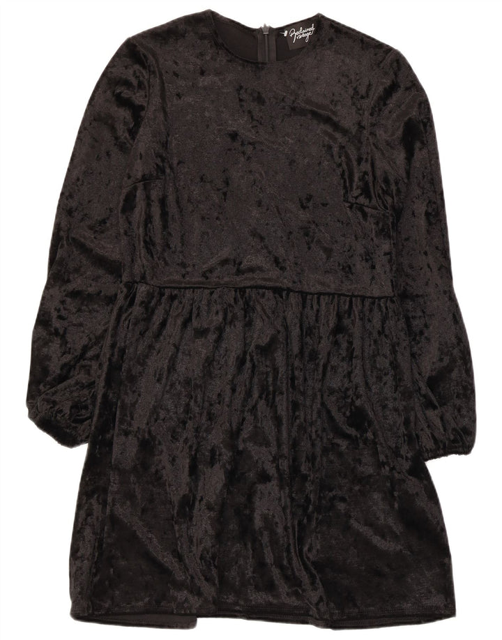 Vestido feminino Asos manga comprida linha A UK 8 pequeno poliéster preto