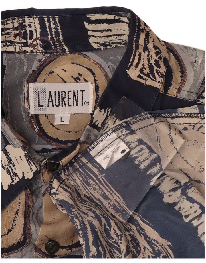 Camisa masculina de manga curta LAURENT grande seda geométrica azul marinho