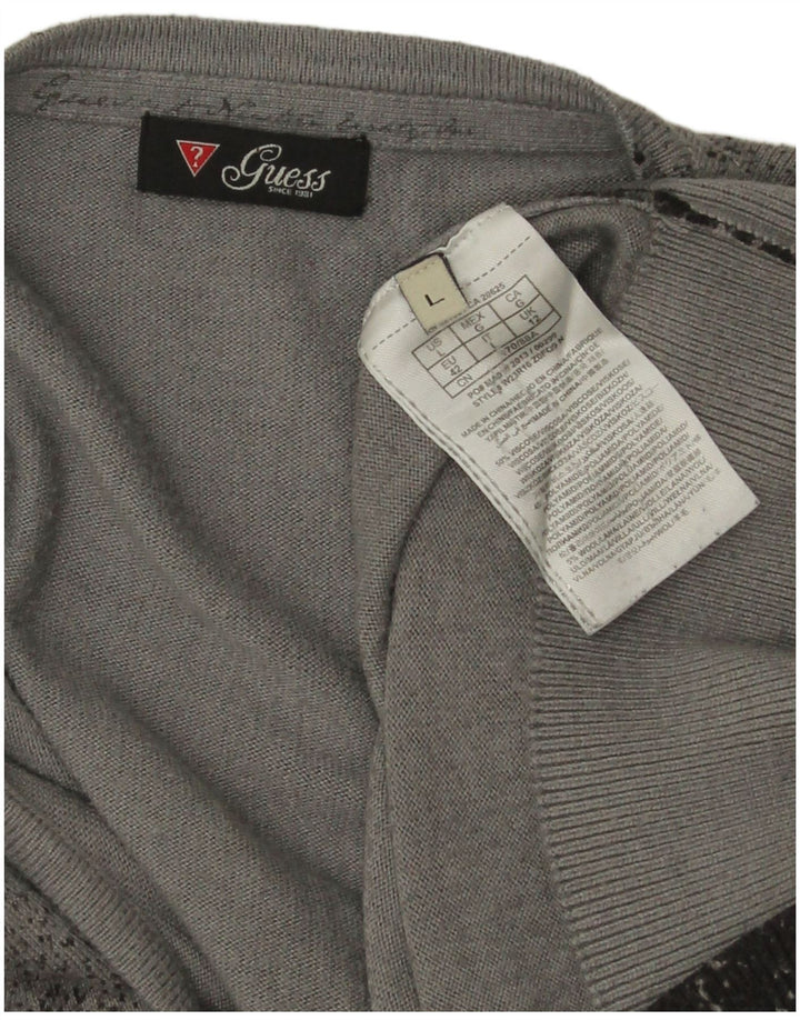 Cardigã Feminino Guess Tamanho UK 12 Médio Cinza Mesclado Viscose