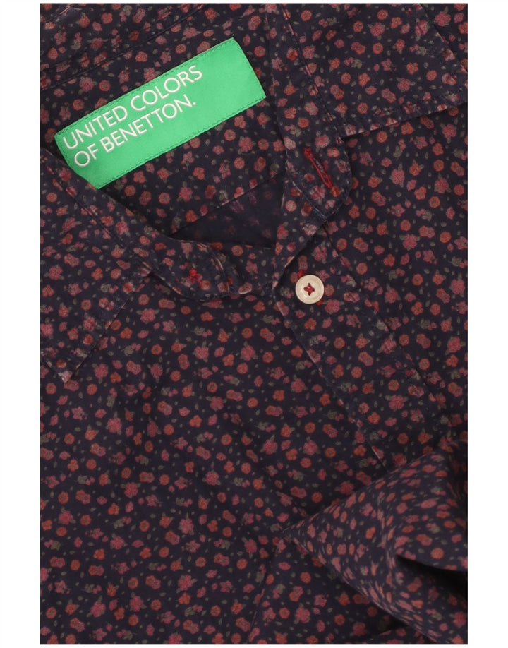 Camisa masculina BENETTON média azul marinho floral