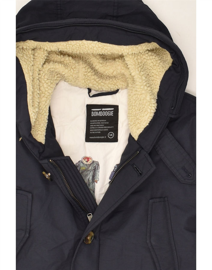BOMBOOGIE Boys Hooded Overcoat 13-14 Years Navy Blue Cotton Vintage Bomboogie and Second-Hand Bomboogie from Messina Hembry 