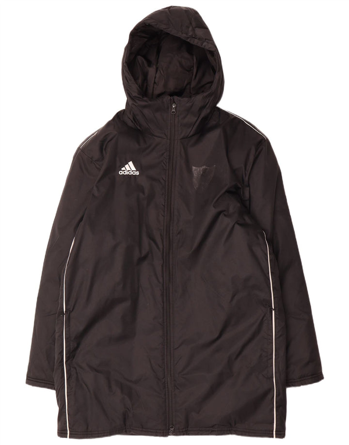 Casaco acolchoado com capuz masculino Adidas UK 38 poliéster preto médio