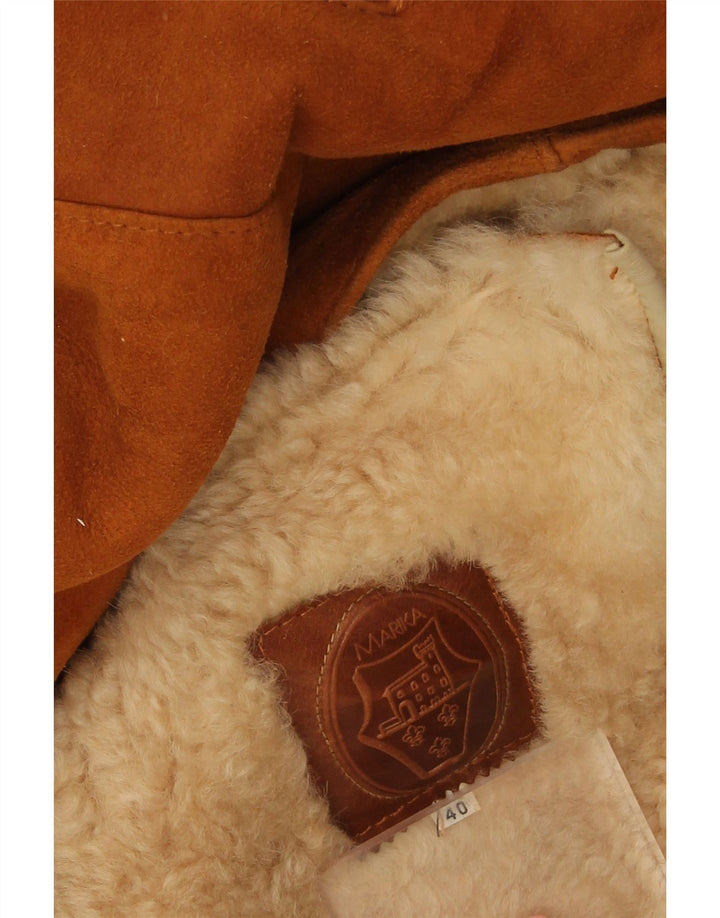 Jaqueta masculina de camurça sherpa com capuz Marika Reino Unido 40 grande marrom
