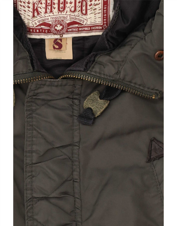 Jaqueta Parka masculina com capuz KHUJO Reino Unido 36 poliéster verde pequeno