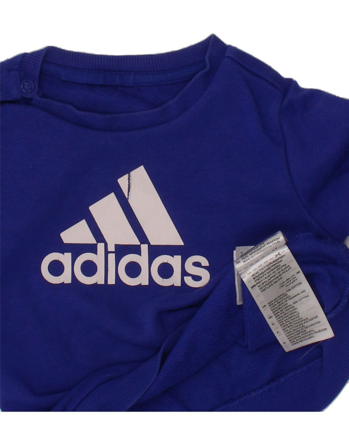 ADIDAS Baby Boys Graphic Sweatshirt Jumper 9-12 Months Navy Blue Cotton Vintage Adidas and Second-Hand Adidas from Messina Hembry 