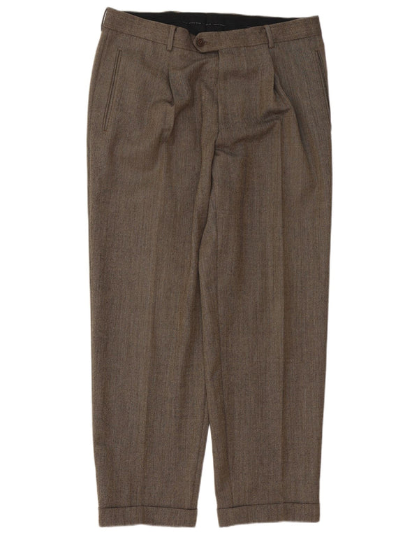 Hugo Boss Mens Pegged Suit Calças IT 52 Grande W36 L31 Lã Virgem Marrom
