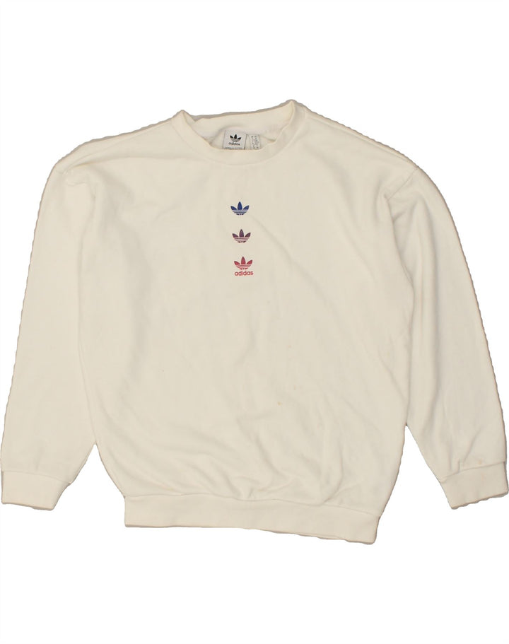 ADIDAS Womens Sweatshirt Jumper UK 6 XS White Cotton Vintage Adidas and Second-Hand Adidas from Messina Hembry 