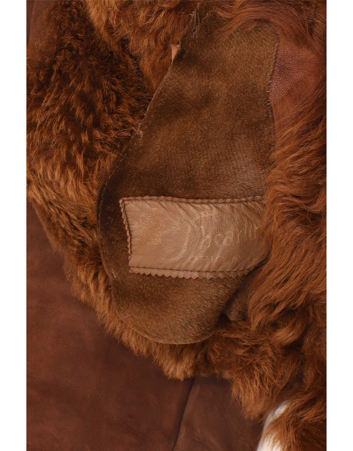 Casaco feminino vintage de shearling UK 14 marrom médio
