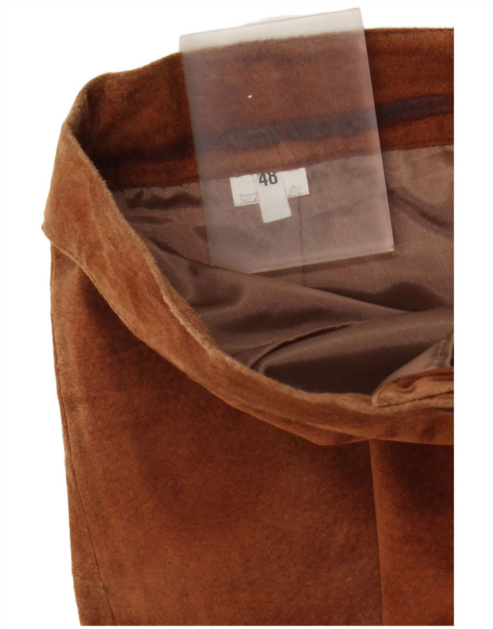 Saia lápis feminina vintage de camurça W28 couro marrom médio