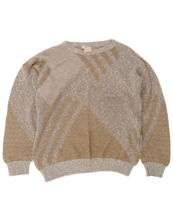 Suéter feminino vintage com gola canoa IT 50 XL bege colorblock algodão