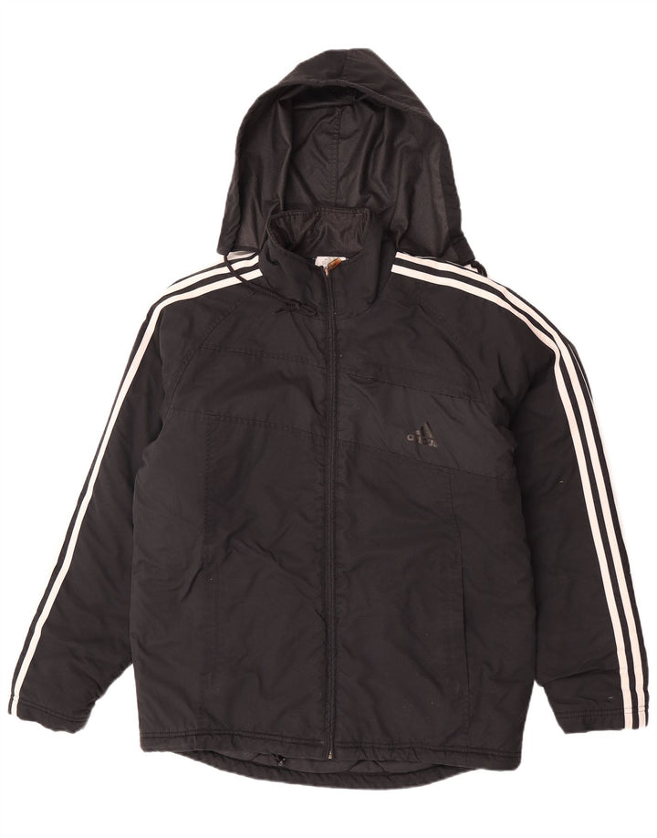 Jaqueta corta-vento masculina Adidas com capuz UK 36 pequena poliamida preta