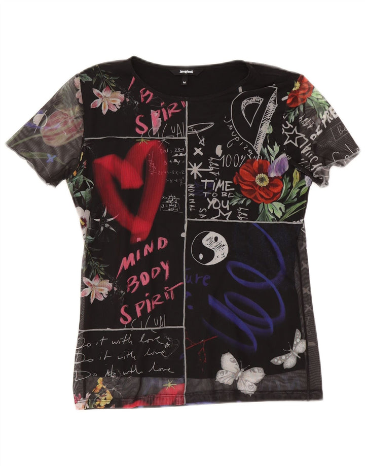 Camiseta feminina Desigual com estampa gráfica UK 12 poliéster floral preto médio