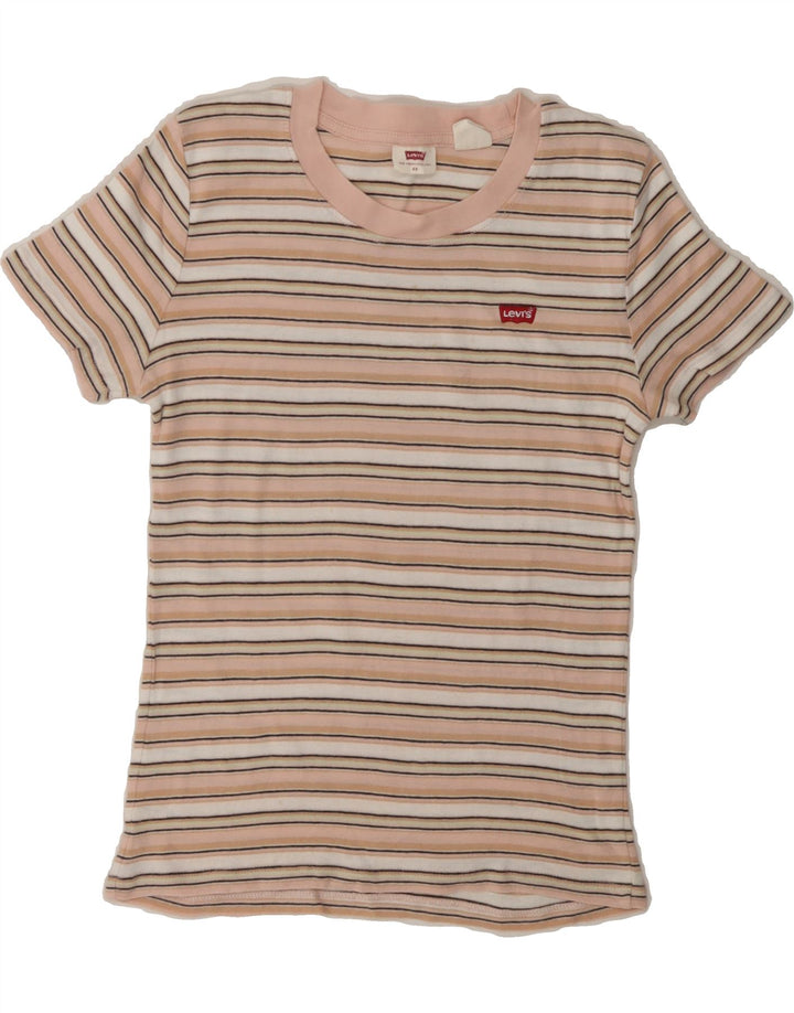 LEVI'S Womens T-Shirt Top UK 6 XS Pink Striped Vintage Levi's and Second-Hand Levi's from Messina Hembry 