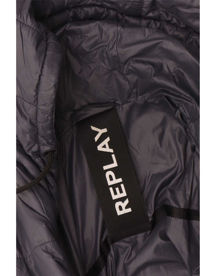 Jaqueta feminina acolchoada com capuz Replay UK 14 grande azul marinho
