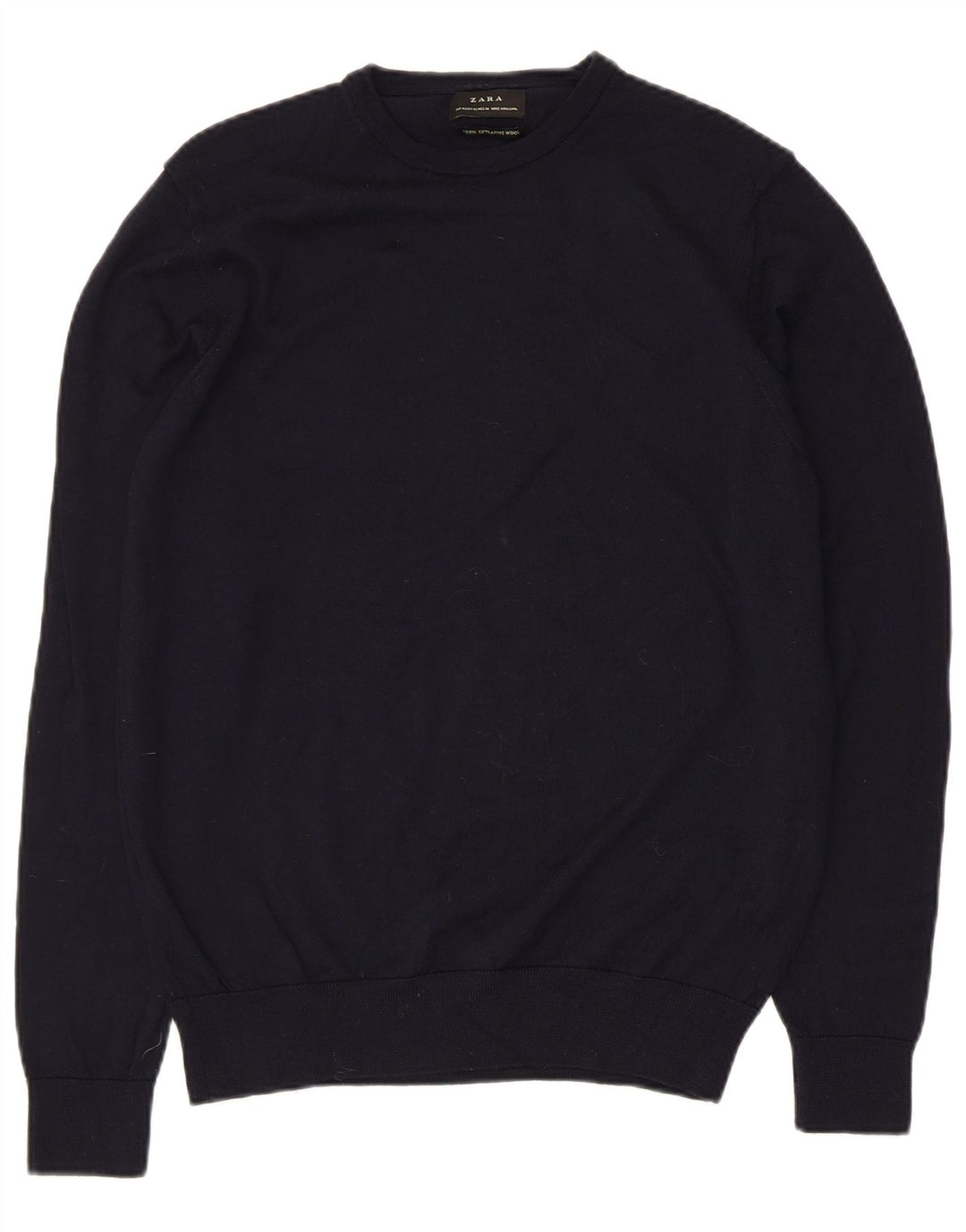 Zara Suéter masculino com gola redonda, lã azul marinho médio