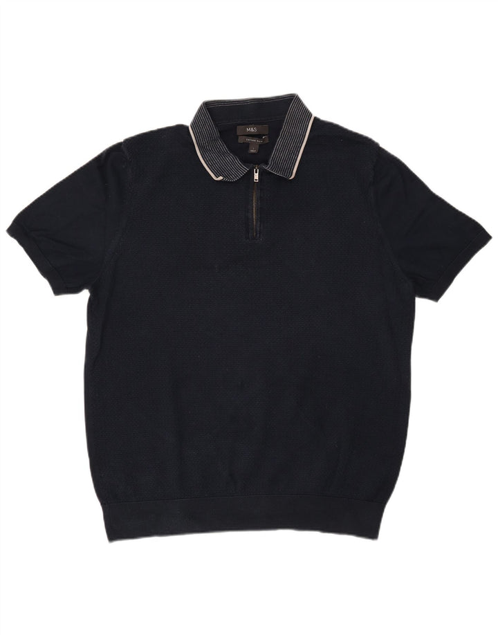 Camisa pólo masculina Marks & Spencer grande algodão azul marinho
