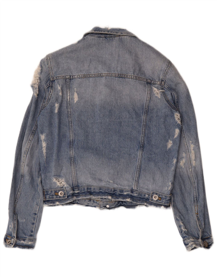 Zara Jaqueta jeans feminina desgastada Reino Unido 10 pequena azul